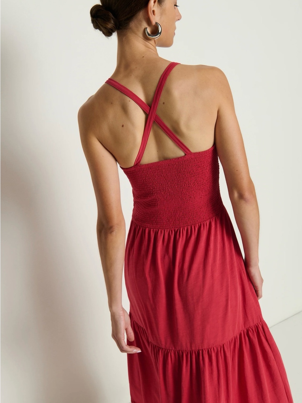 Anthropologie Nation LTD Penelope Crisscross Back Smocked Red Midi Dress NWT - Picture 3 of 13